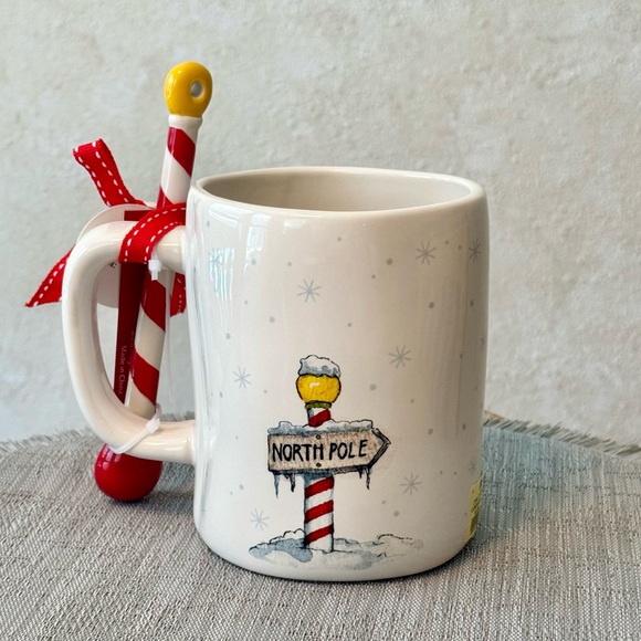 Rae Dunn HO HO HO North Pole Double Sided Mug with Candy Cane Striped Spoon NEW! - Picture 4 of 4